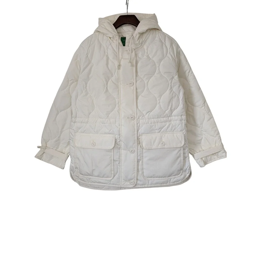 J. Crew Oslo Jacket PrimaLoft‎ Hooded Quilted Ivory Size XS NWT $228 CF691